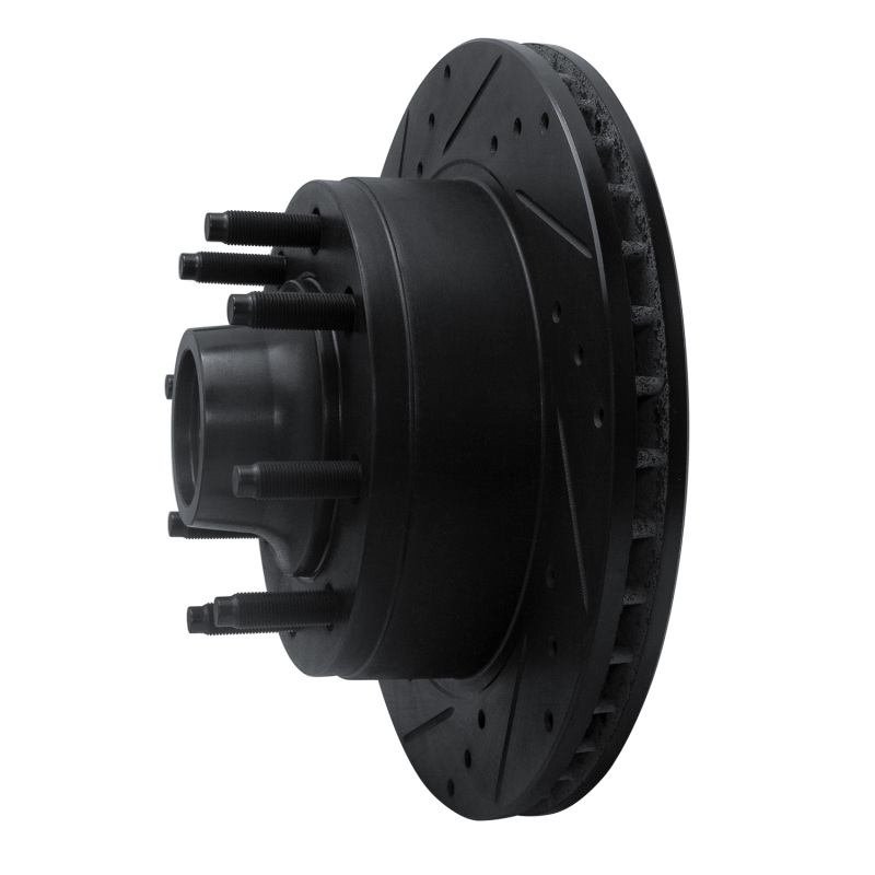 Ford E-350 Econoline Club Wagon Brake Rotor (1) - Front Left - R1 Concepts - Drilled & Slotted - Black - `95-`07